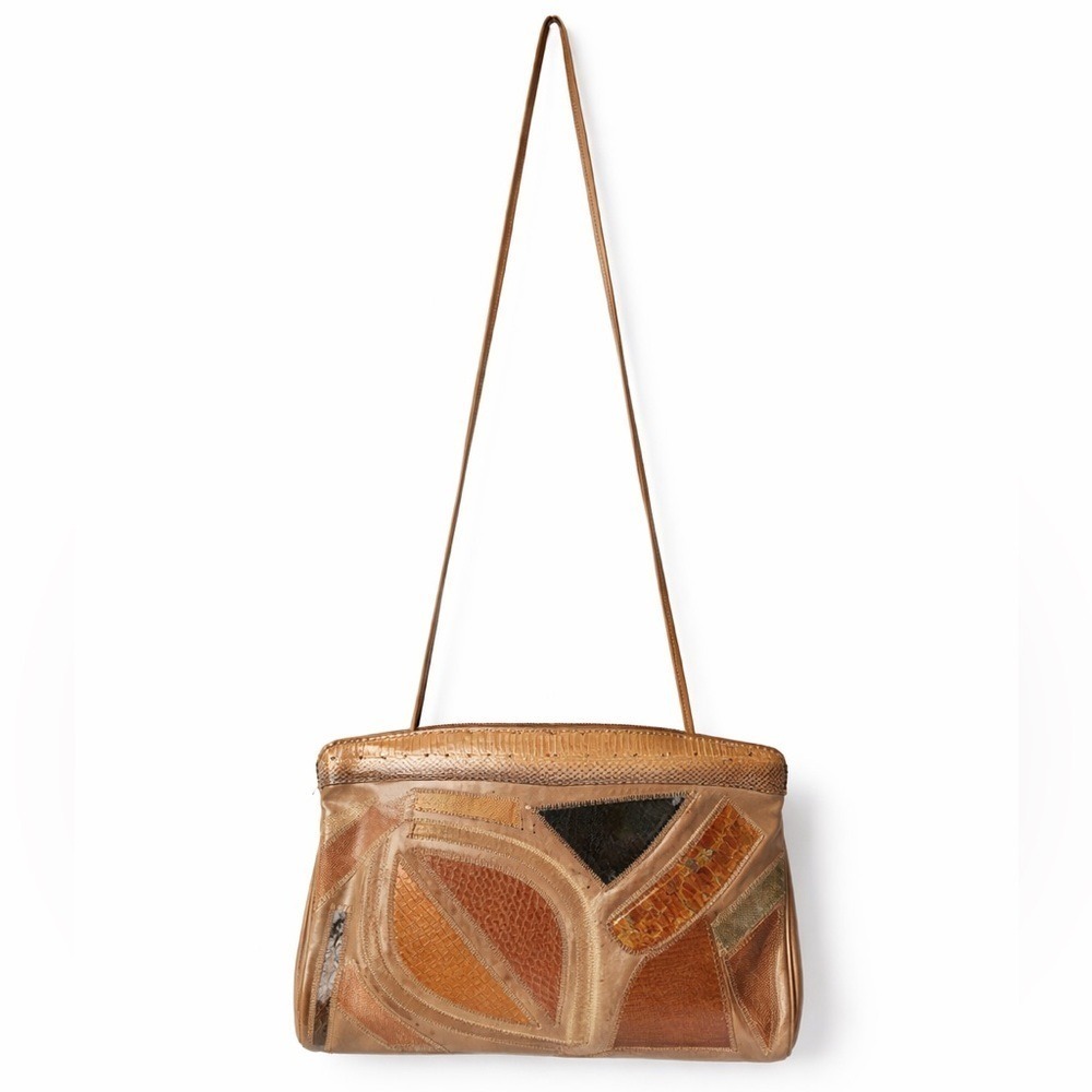 Bags By Varon Vintage Patchwork Leather Purse Shoulder Bag Tan Brown Black Boho